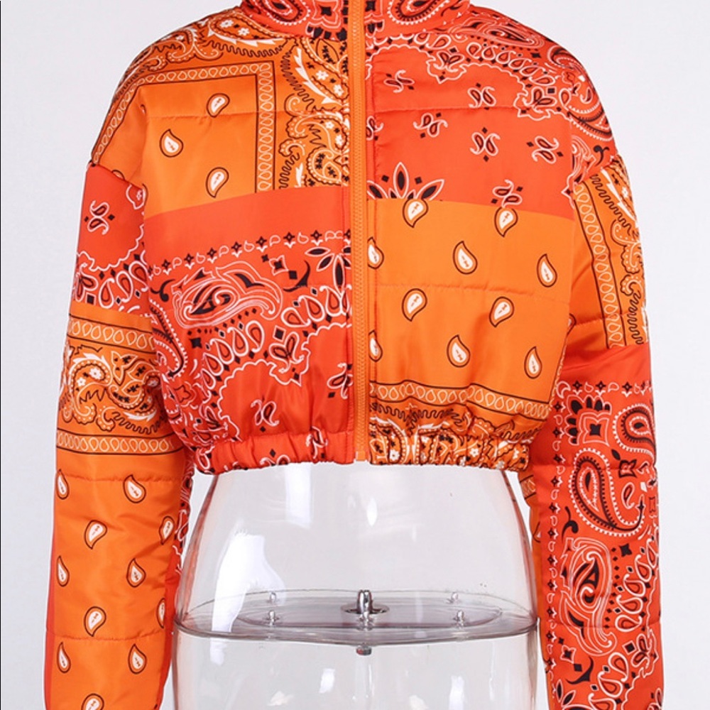 Paisley bandana puffer jackets Orange-M